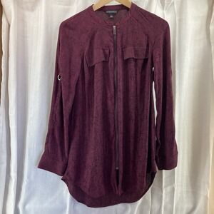 Rock & Republic Women's Burgundy Long Sleeve Roll Tab XS Full Zip‎ Blouse Top